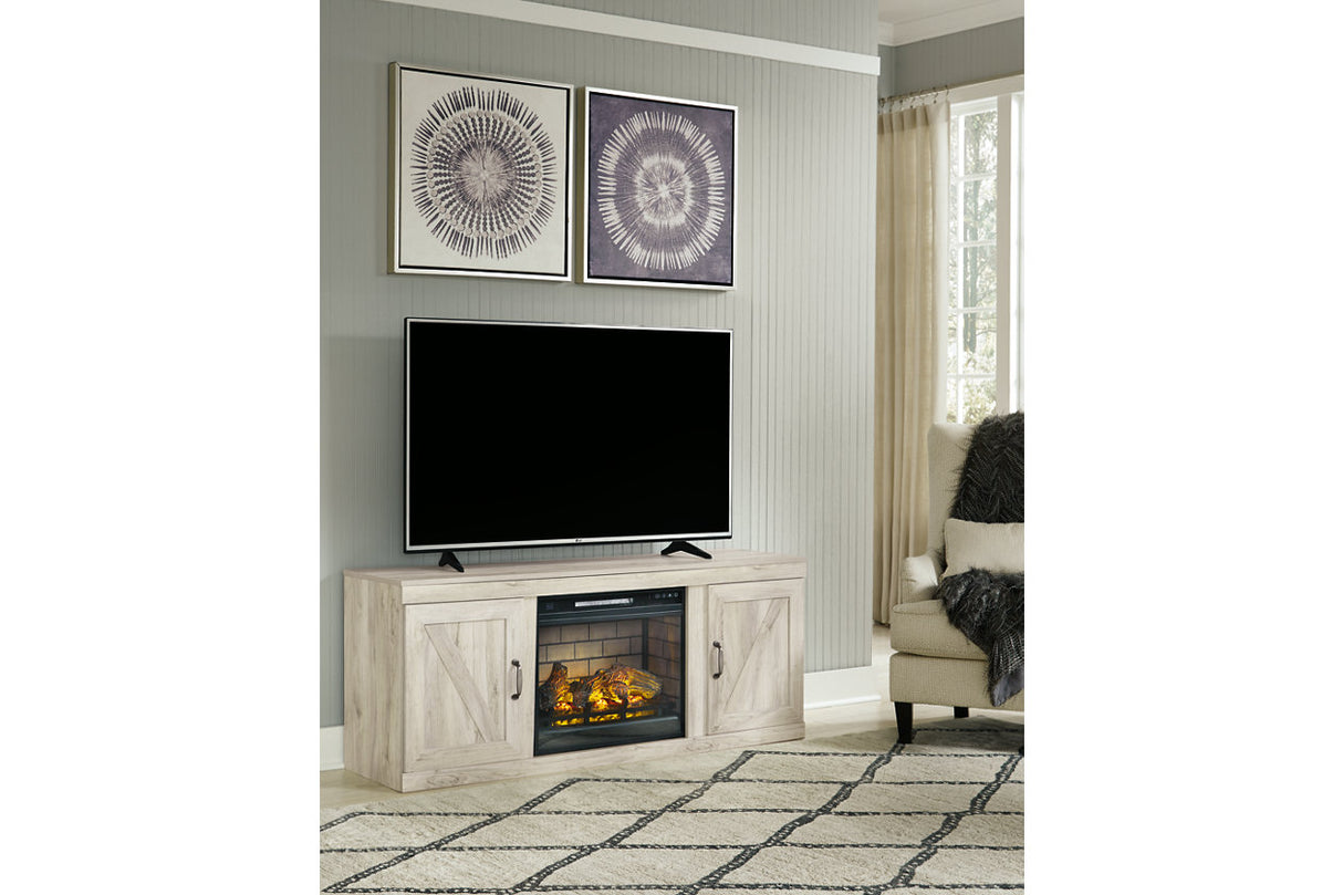 Bellaby Whitewash TV Stand with Electric Fireplace from Ashley - Luna Furniture