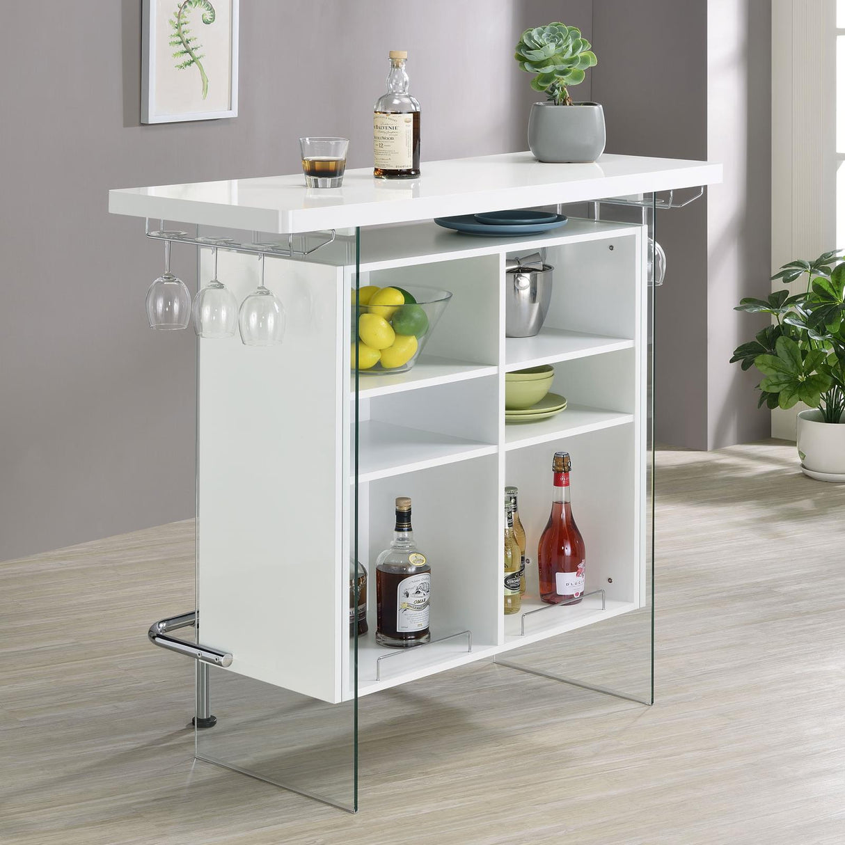 Edgerton Dark Oak and Chrome Round Wood Top Bar Table from Coaster - Luna Furniture