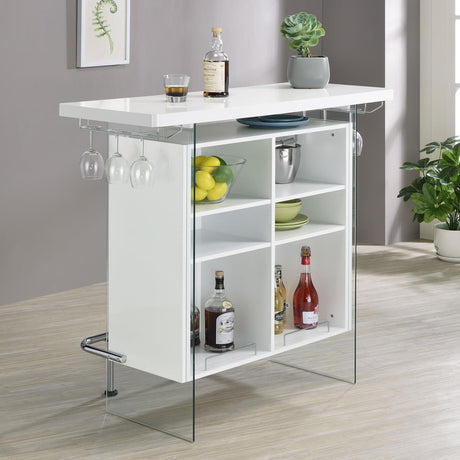 Edgerton Dark Oak and Chrome Round Wood Top Bar Table from Coaster - Luna Furniture