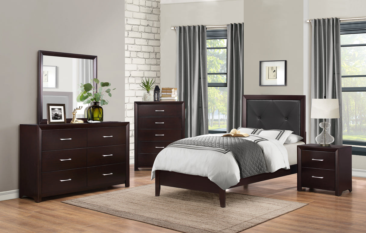 Edina Espresso Twin Upholstered Panel Bed from Homelegance - Luna Furniture