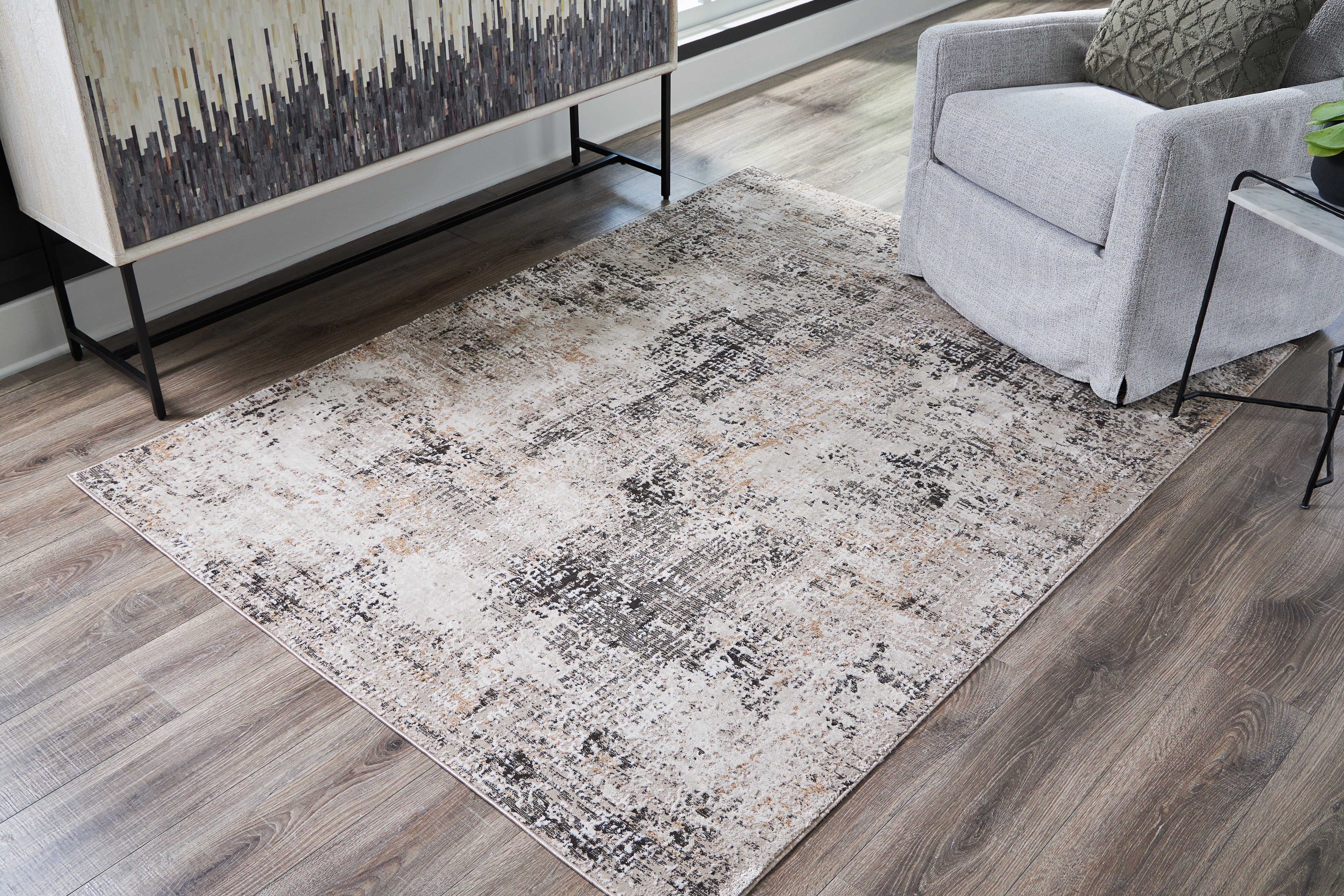 Elaning Black/Gray/Cream Medium Rug - Luna Furniture Elaning Black/Gray/Cream Medium Rug - Luna Furniture