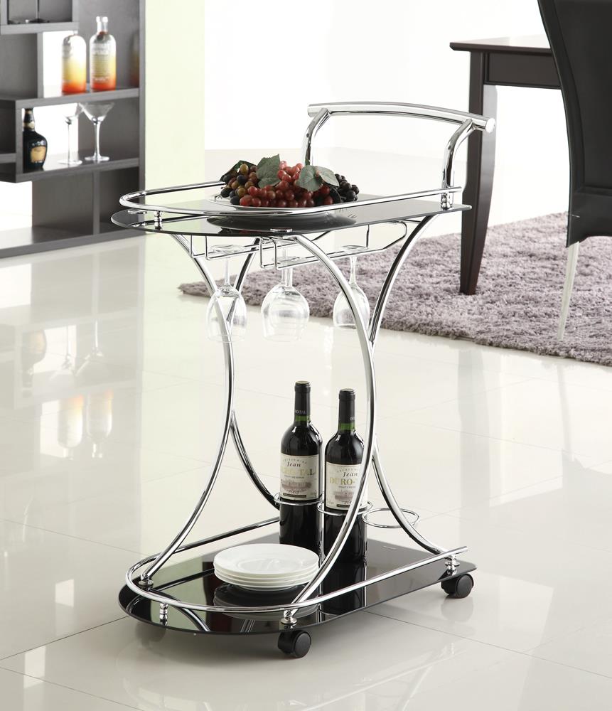 Elfman Chrome and Black 2-shelve Serving Cart from Coaster - Luna Furniture