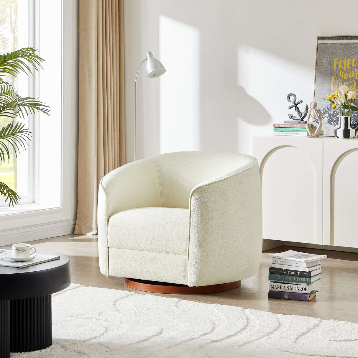Elise Cream Boucle Swivel Chair from Midinmod - Luna Furniture