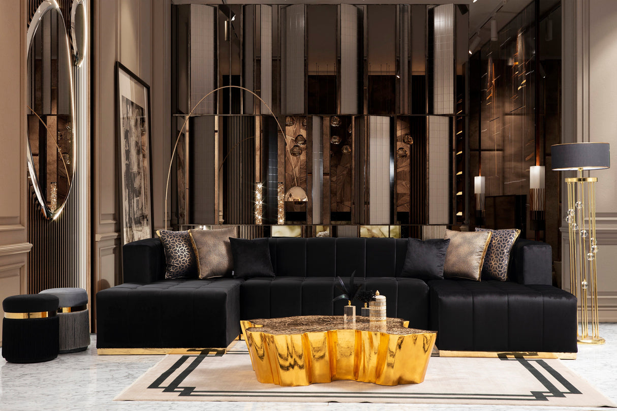 Elisha Black Velvet Double Chaise Sectional from Nova Furniture - Luna Furniture