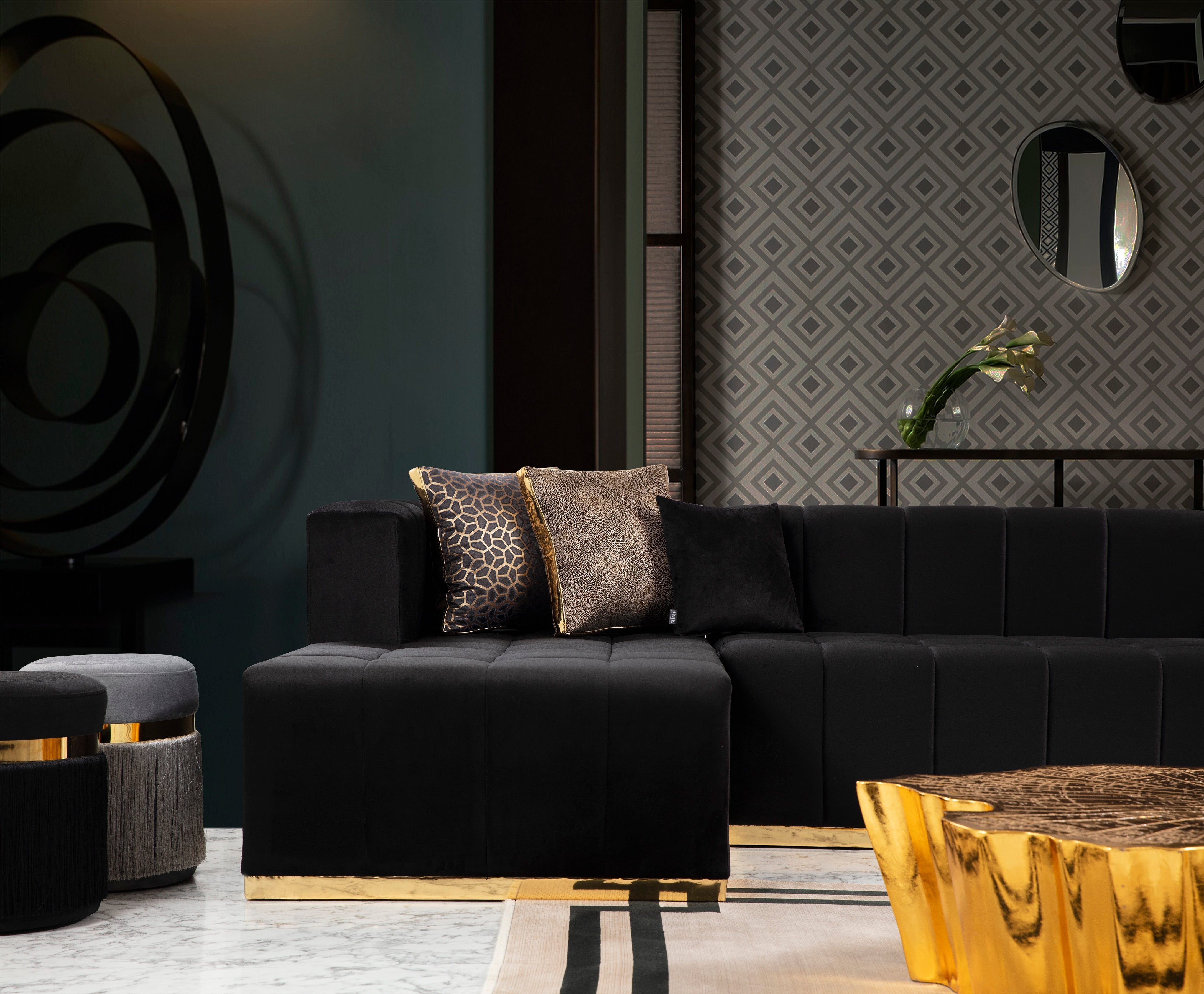 Nova Furniture Elisha Black Velvet Double Chaise Sectional - Luna