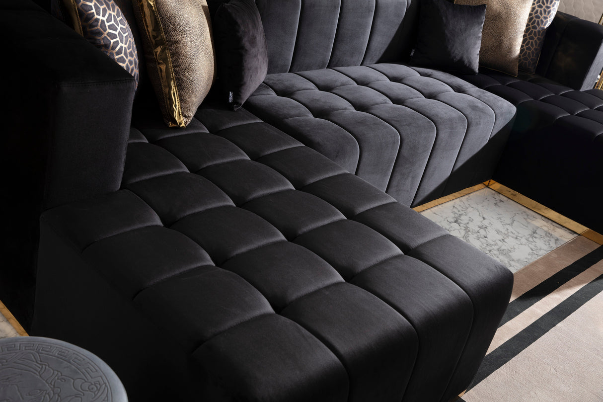 Elisha Black Velvet Double Chaise Sectional from Nova Furniture - Luna Furniture