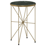 Eliska Green and Antique Gold Round Accent Table with Marble Top from Coaster - Luna Furniture