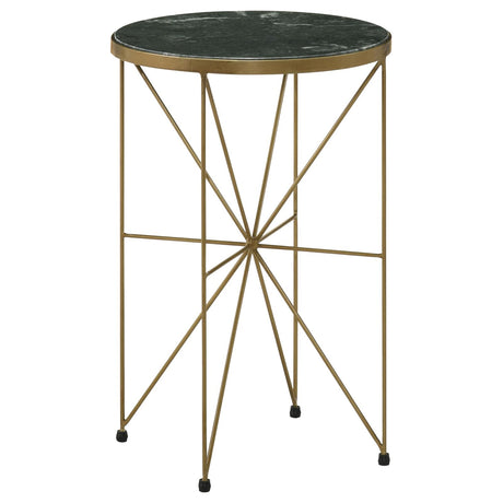 Eliska Green and Antique Gold Round Accent Table with Marble Top from Coaster - Luna Furniture
