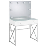 Eliza White and Chrome 2-Piece Vanity Set with Hollywood Lighting from Coaster - Luna Furniture