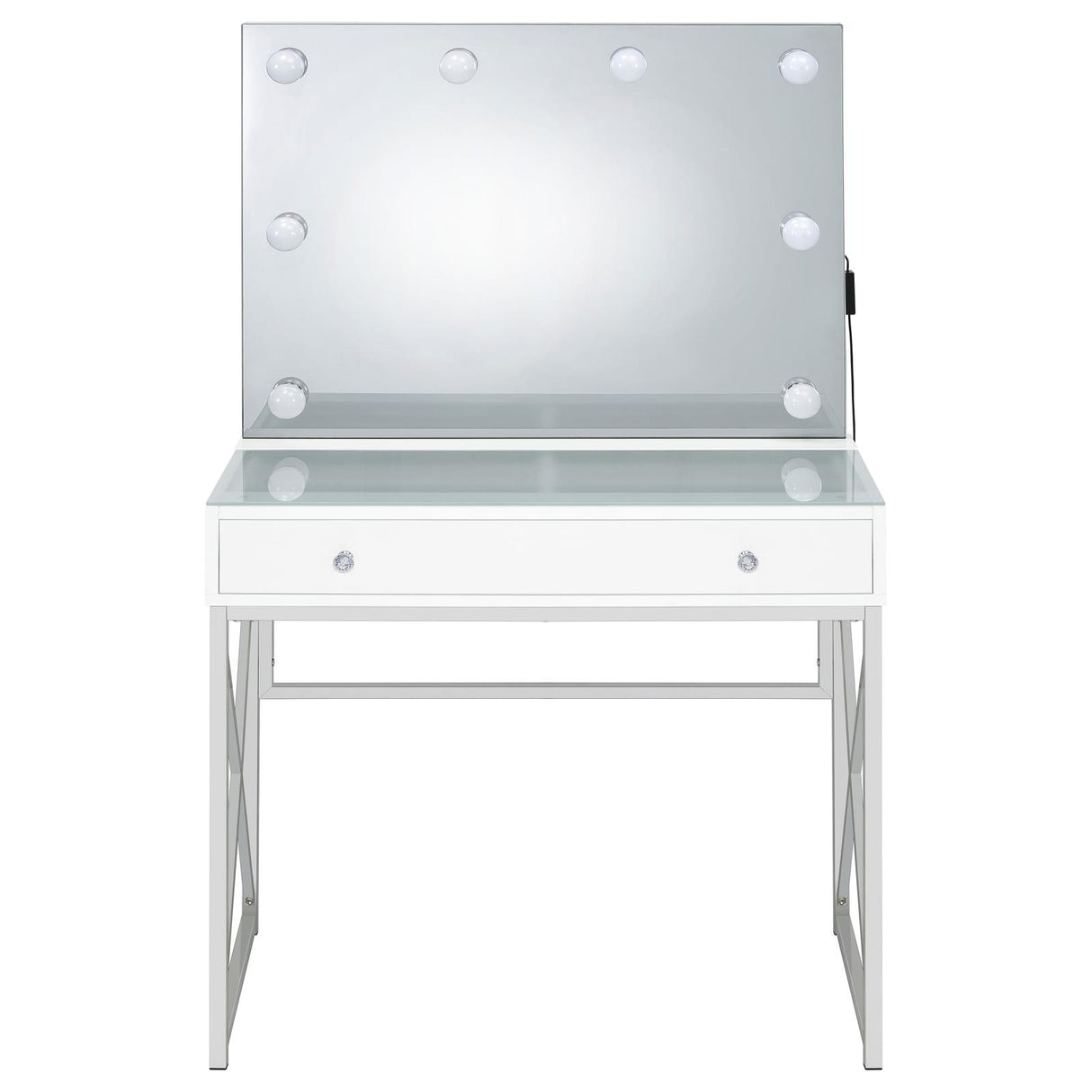 Eliza White and Chrome 2-Piece Vanity Set with Hollywood Lighting from Coaster - Luna Furniture