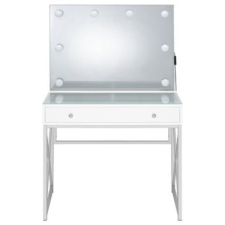 Eliza White and Chrome 2-Piece Vanity Set with Hollywood Lighting from Coaster - Luna Furniture