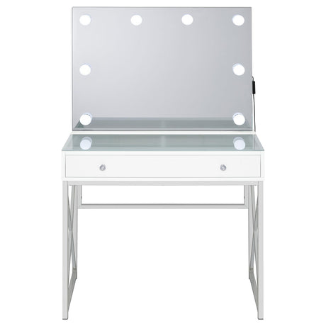 Eliza White and Chrome 2-Piece Vanity Set with Hollywood Lighting from Coaster - Luna Furniture