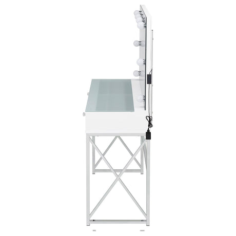 Eliza White and Chrome 2-Piece Vanity Set with Hollywood Lighting from Coaster - Luna Furniture