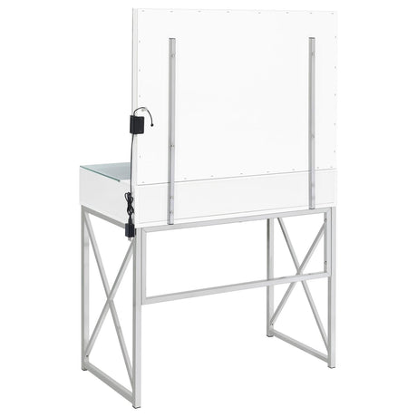 Eliza White and Chrome 2-Piece Vanity Set with Hollywood Lighting from Coaster - Luna Furniture