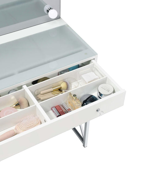 Eliza White and Chrome 2-Piece Vanity Set with Hollywood Lighting from Coaster - Luna Furniture