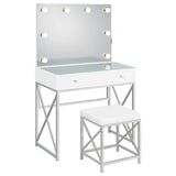 Eliza White and Chrome 2-Piece Vanity Set with Hollywood Lighting from Coaster - Luna Furniture