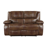 Ellicott Brown Leather Double Reclining Loveseat from Homelegance - Luna Furniture