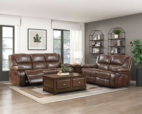 Ellicott Brown Leather Double Reclining Sofa from Homelegance - Luna Furniture