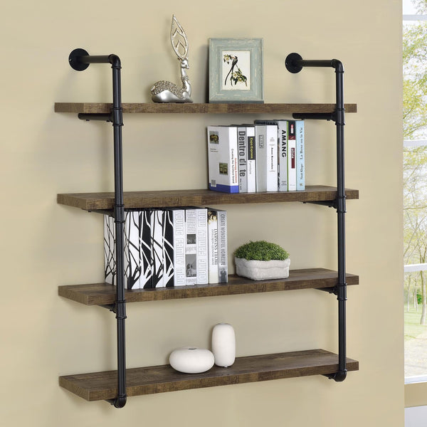Elmcrest Black and Rustic Oak 40-inch Wall Shelf