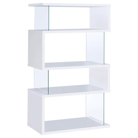 Emelle White and Clear 4-Tier Bookcase from Coaster - Luna Furniture