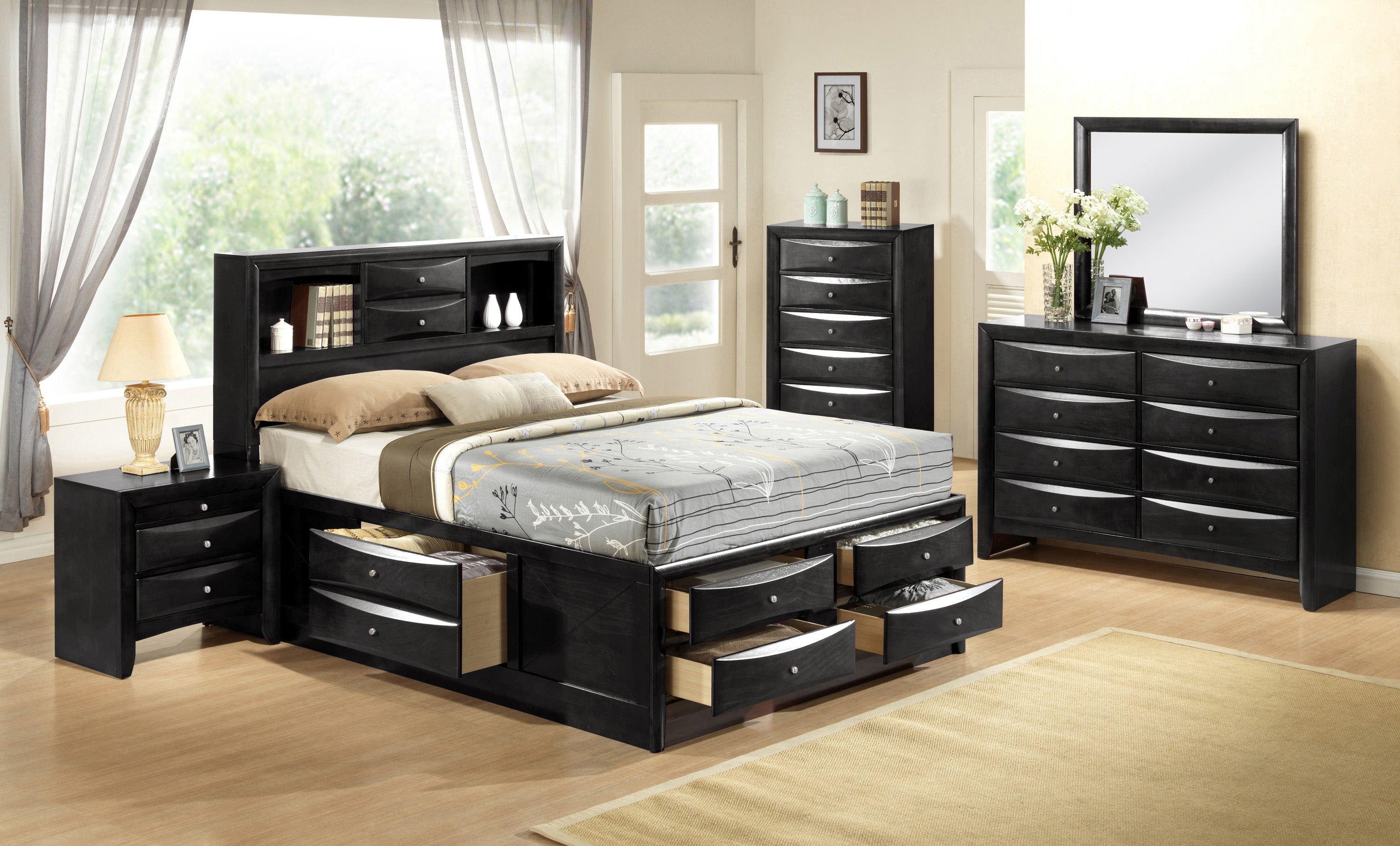 Crown Mark Emily Black Storage Platform Bedroom Set - Luna Furniture