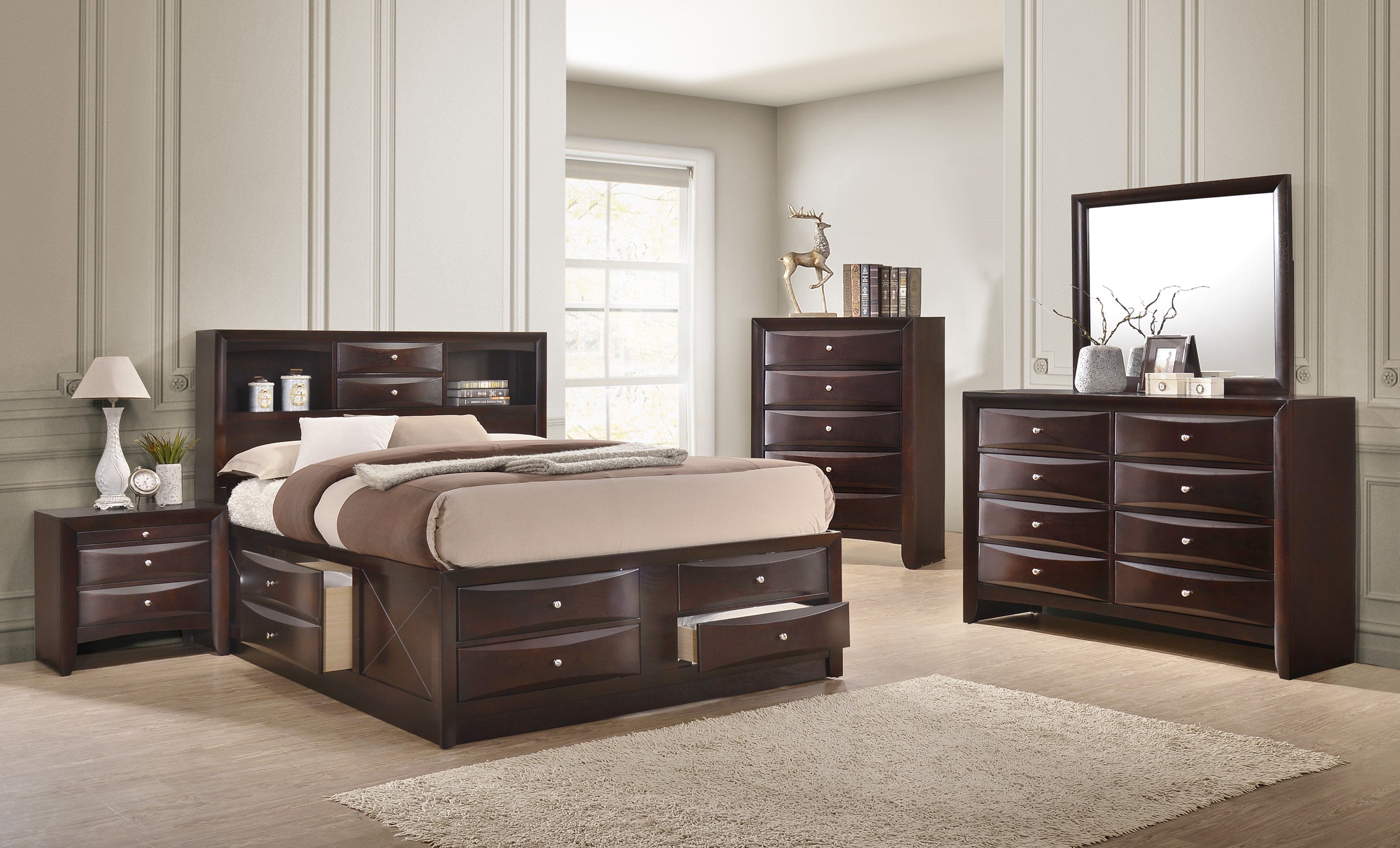 Crown Mark Emily Dark Cherry King Storage Platform Bed - Luna
