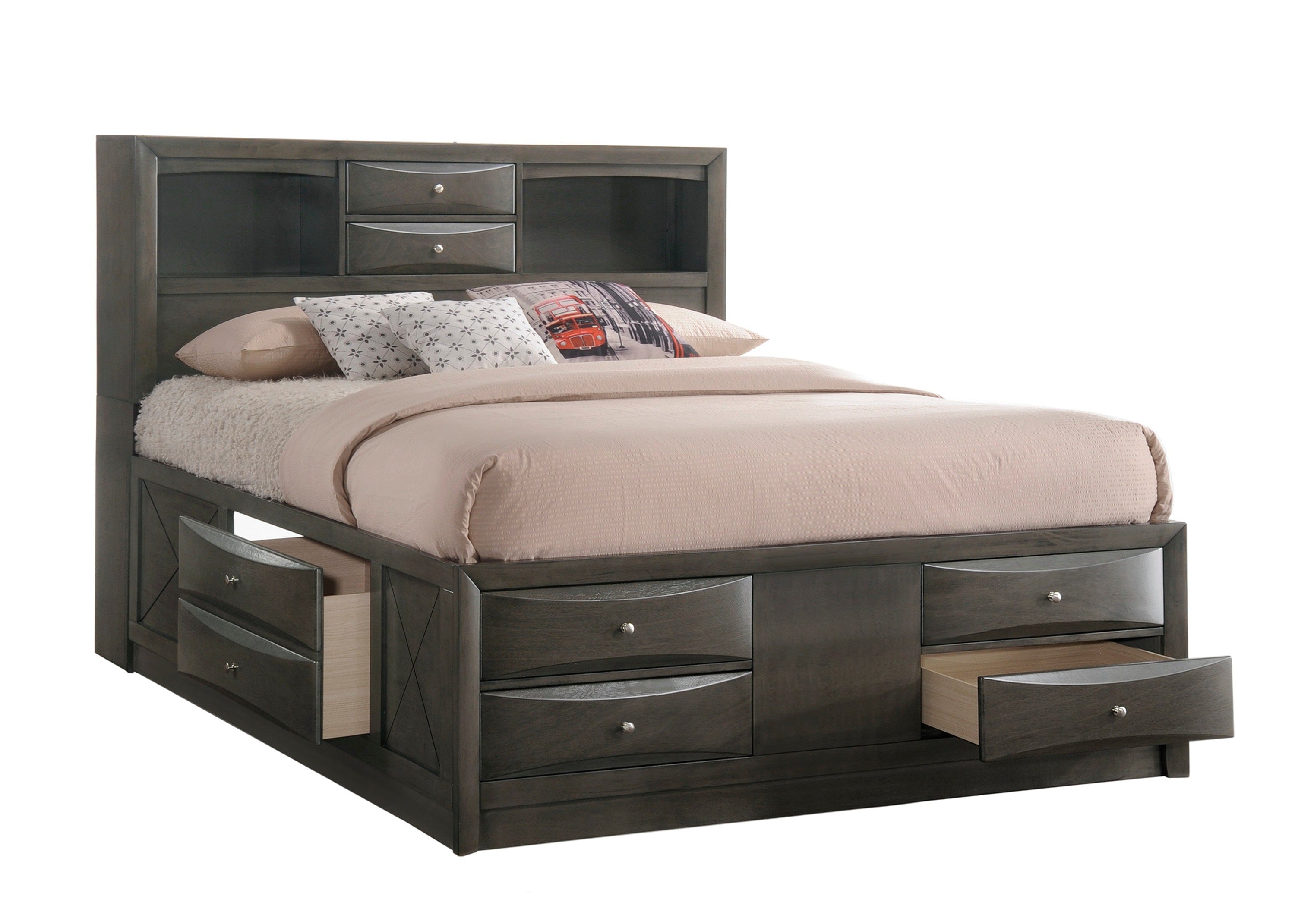 Emily Gray King Storage Platform Bed - Luna Furniture