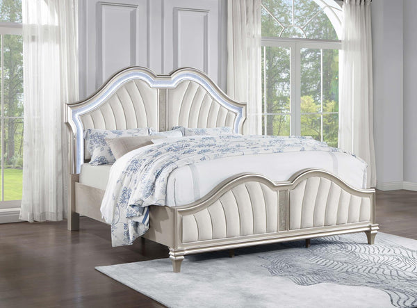 Evangeline Ivory and Silver Oak Tufted Upholstered California King Platform Bed