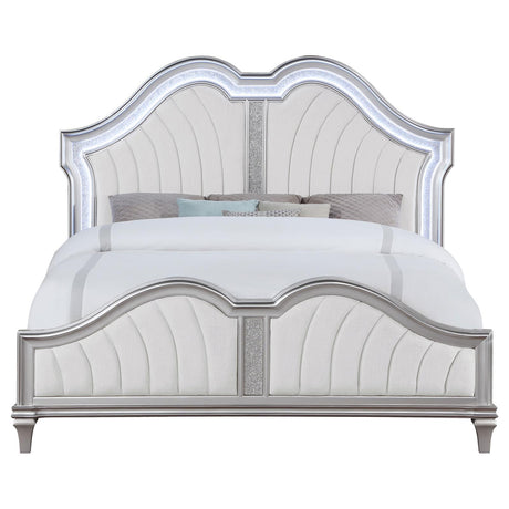 Evangeline Ivory and Silver Oak Tufted Upholstered Eastern King Platform Bed from Coaster - Luna Furniture