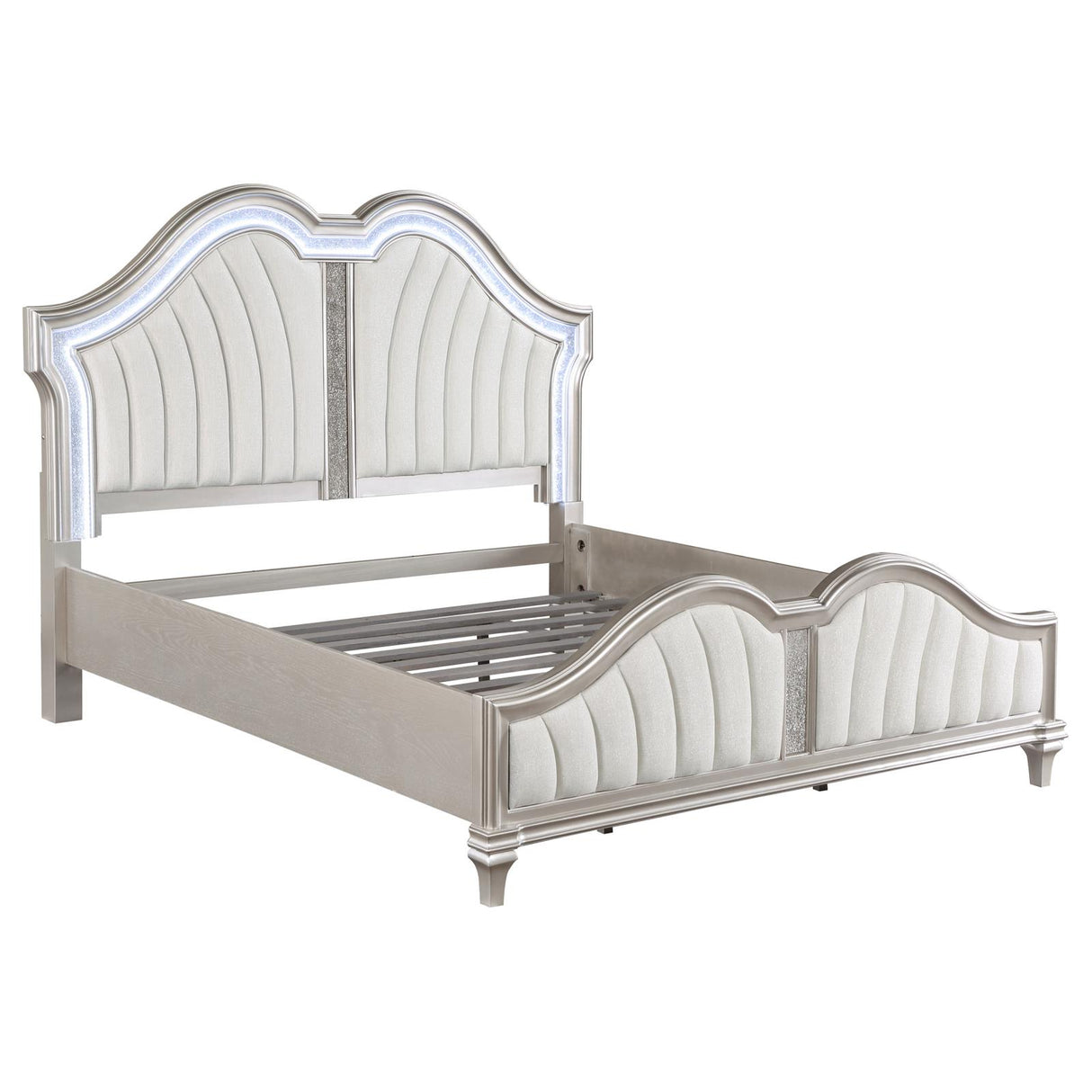 Evangeline Ivory and Silver Oak Upholstered 4-Piece California King Platform Bedroom Set from Coaster - Luna Furniture