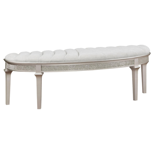 Evangeline Ivory and Silver Oak Upholstered Demilune Bench