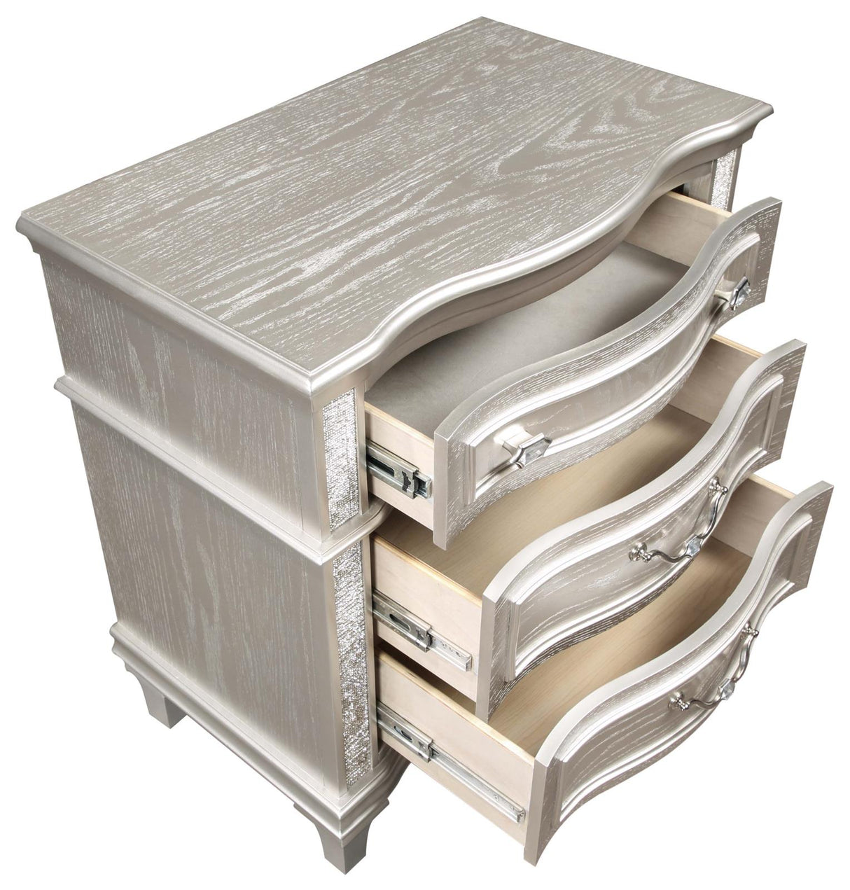 Evangeline Silver Oak 3-Drawer Nightstand from Coaster - Luna Furniture