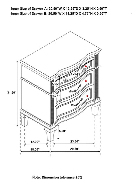 Evangeline Silver Oak 3-Drawer Nightstand from Coaster - Luna Furniture