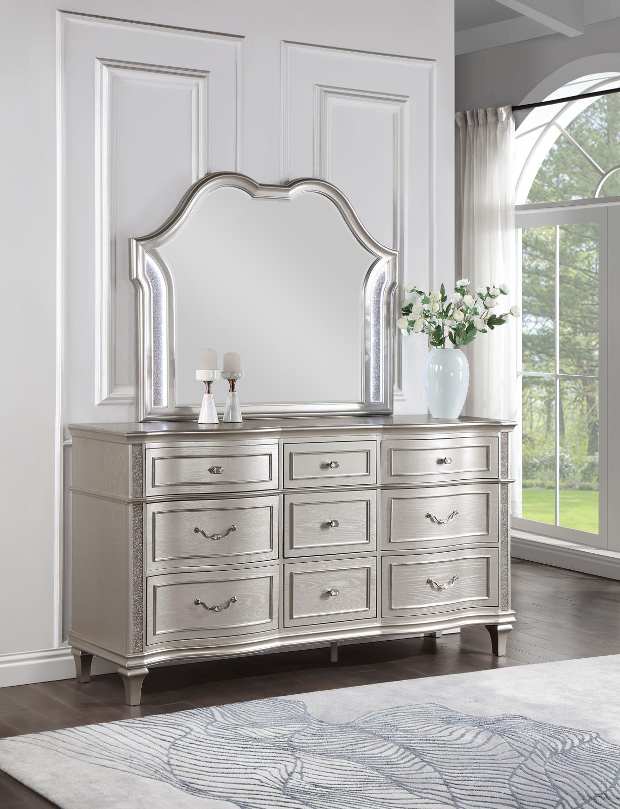 Evangeline 9-drawer Dresser with Mirror Silver Oak - Luna Furniture