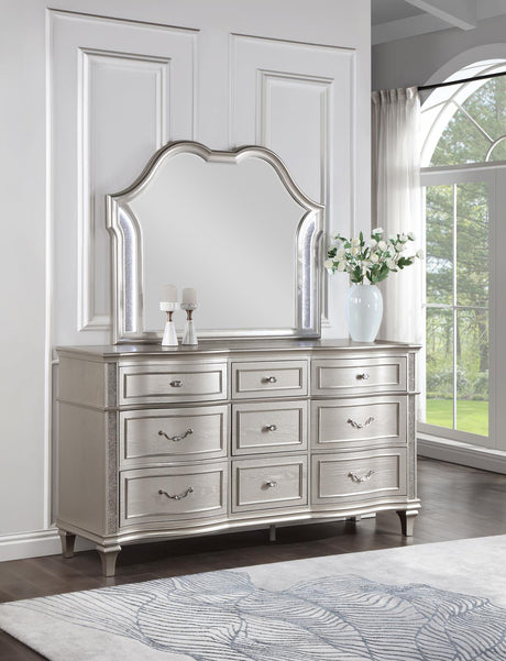 Evangeline Silver Oak 9-Drawer Dresser with Mirror from Coaster - Luna Furniture