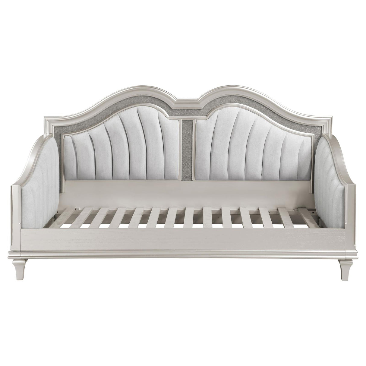 Evangeline Silver and Ivory Upholstered Twin Daybed with Faux Diamond Trim from Coaster - Luna Furniture