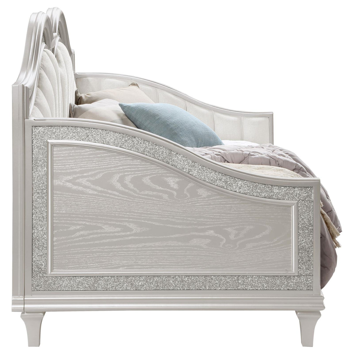 Evangeline Silver and Ivory Upholstered Twin Daybed with Faux Diamond Trim from Coaster - Luna Furniture