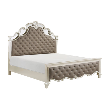 Ever Champagne King Mirrored Upholstered Panel Bed from Homelegance - Luna Furniture