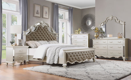 Ever Champagne King Mirrored Upholstered Panel Bed from Homelegance - Luna Furniture
