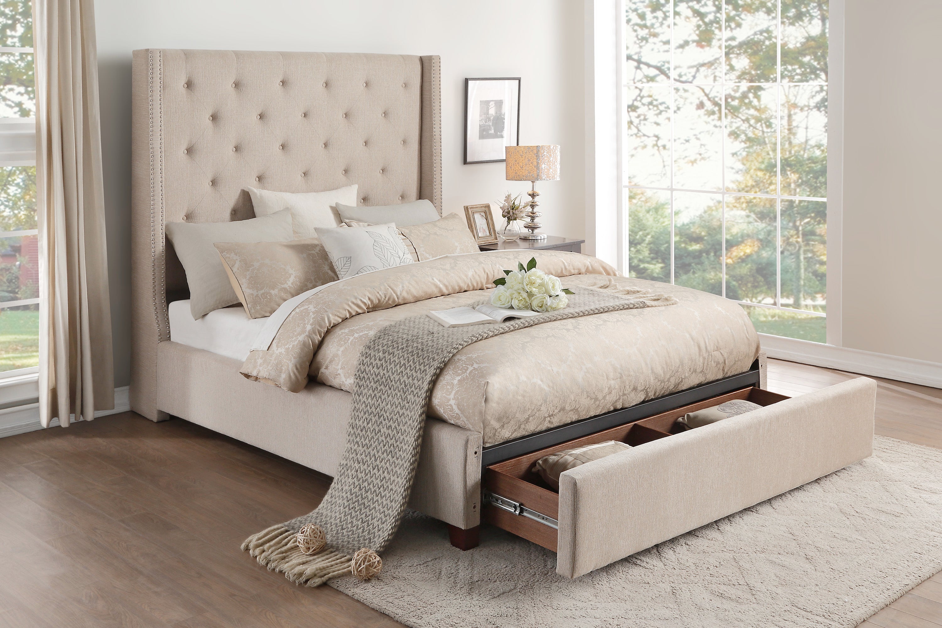 Fairborn Beige King Upholstered Storage Platform Bed from Homelegance - Luna Furniture
