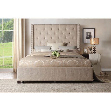 Fairborn Beige Queen Upholstered Storage Platform Bed from Homelegance - Luna Furniture