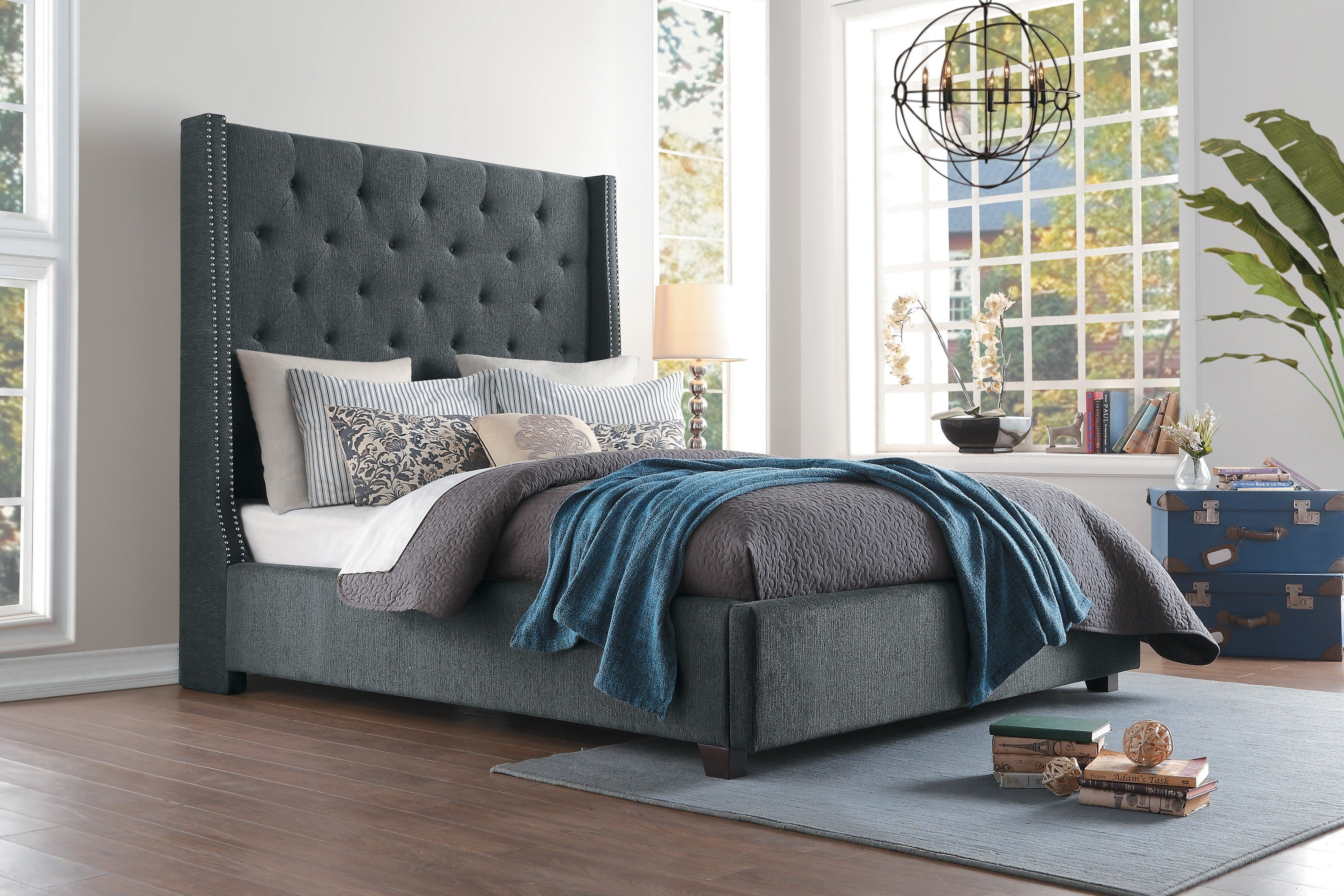 Fairborn Gray Queen Upholstered Storage Platform Bed from Homelegance - Luna Furniture