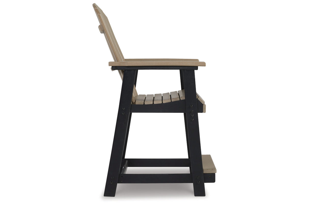Fairen Trail Black/Driftwood Outdoor Counter Height Barstool from Ashley - Luna Furniture