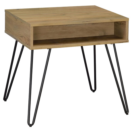 Fanning Golden Oak and Black Square End Table with Open Compartment from Coaster - Luna Furniture