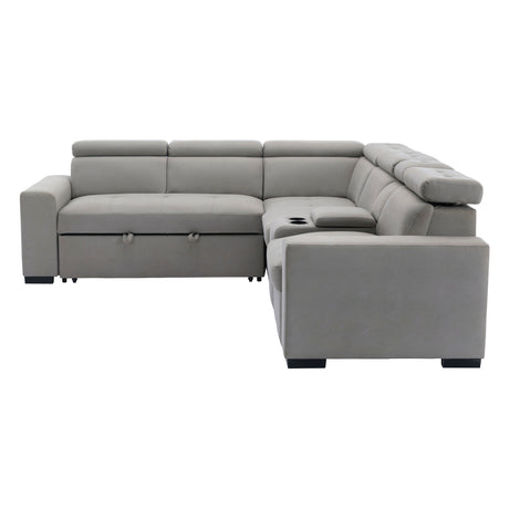 Farrah Light Gray 3-Piece Sectional with Adjustable Headrests, Pull-out Bed and Console from Homelegance - Luna Furniture