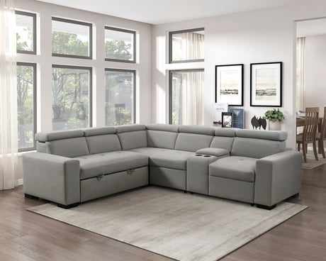 Farrah Light Gray 3-Piece Sectional with Adjustable Headrests, Pull-out Bed and Console from Homelegance - Luna Furniture