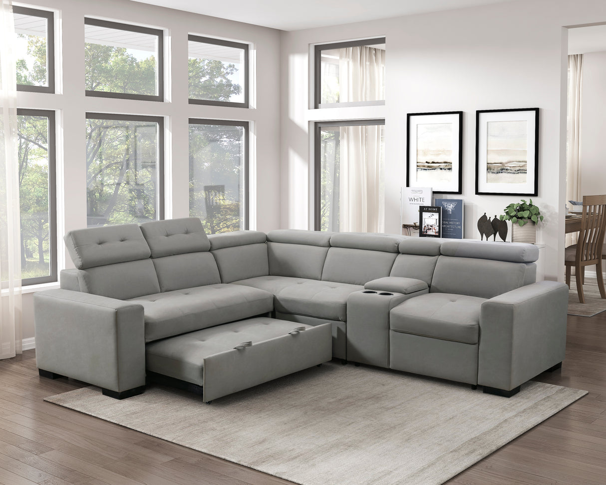 Farrah Light Gray 3-Piece Sectional with Adjustable Headrests, Pull-out Bed and Console from Homelegance - Luna Furniture