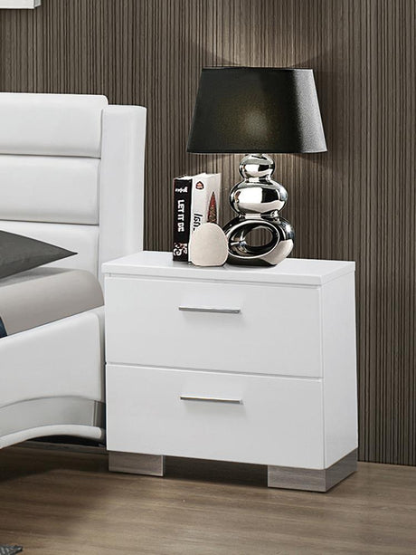 Felicity Glossy White 2-Drawer Nightstand from Coaster - Luna Furniture
