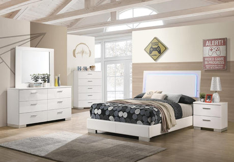 Felicity Glossy White 4-Piece Full Bedroom Set with LED Lighting from Coaster - Luna Furniture