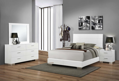 Felicity Glossy White 4-Piece Twin Bedroom Set with LED Headboard and Mirror from Coaster - Luna Furniture